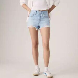 Levi's 501 Original Fit High Rise Light Wash Distressed Cut Off Jean Shorts W27